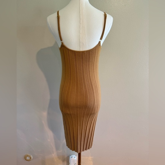 House of Harlow 1960 Ribbed Spaghetti Strap Midi Dress in Tan - Picture 3 of 6